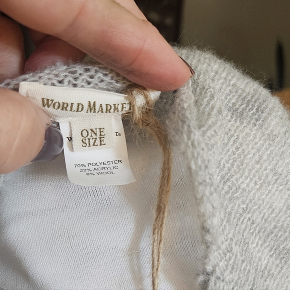 New W Tags World Market Cardigan Sweater Womens One Size Light Gray Open Front - Picture 3 of 8